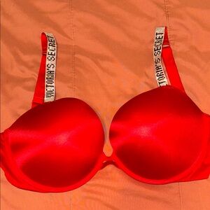 Red Women's Bra with Branded Straps